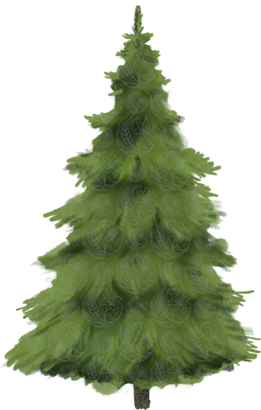 christmas tree illustrated with layered evergreen boughs and full conical shape, Grey Barn Handwerk, Saskatchewan.
